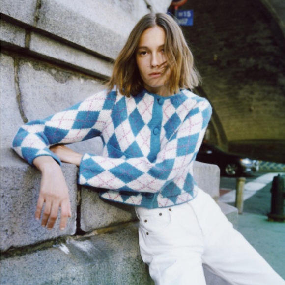 Zara Argyle Knit Jacquard Cardigan M - Picture 3 of 6